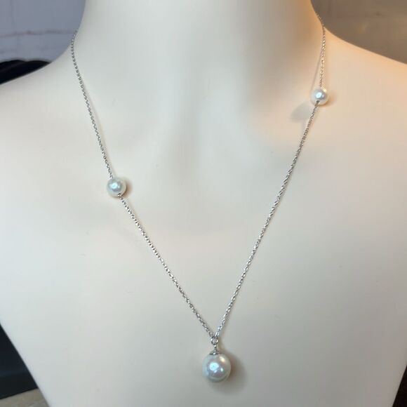 White Edison Pearl Necklace in Rhodium Over Sterling Silver 20 Inches - Picture 7 of 9